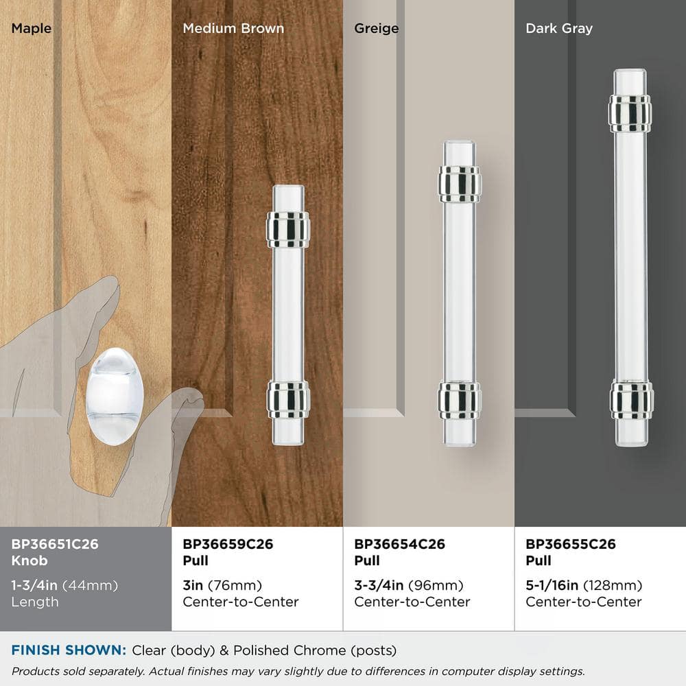 Oval Clear and Polished Chrome Modern Cabinet Knob