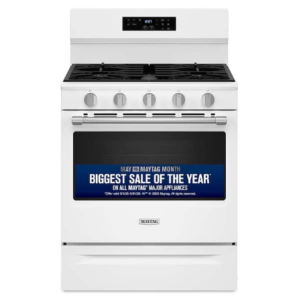 Maytag 30 in. 5 Burners Freestanding Gas Range in White with No Preheat Air Fry