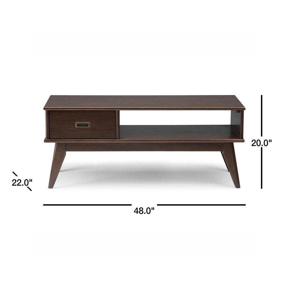 Auburn Brown Mid-Century Modern Wood Coffee Table with Storage