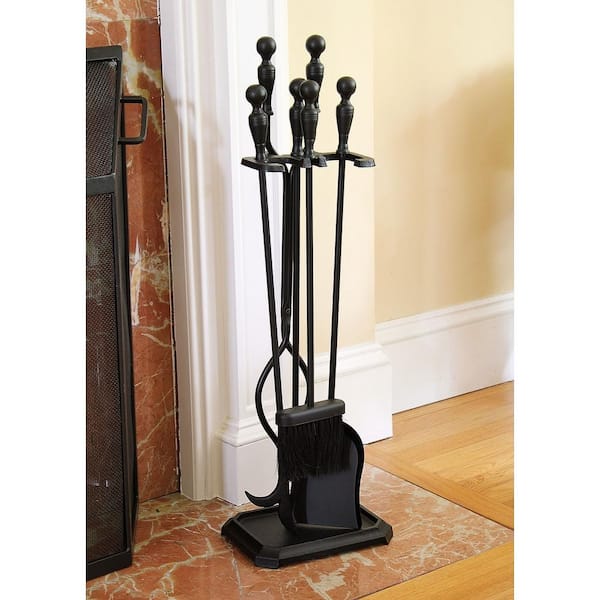 30 in. Tall 5-Pieces Black Plymouth Fireplace Set with Square Base