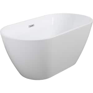 55.12 in. Acrylic Flatbottom Alcove Freestanding Soaking Non-Whirlpool Bathtub in White