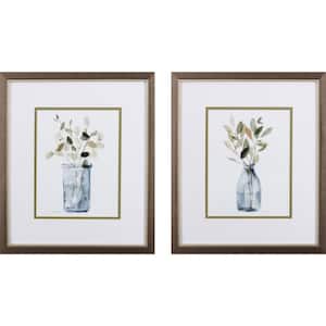 16 in. X 14 in. Neutral Color Plants Watercolor Wooden Wall Art (Set of 2)