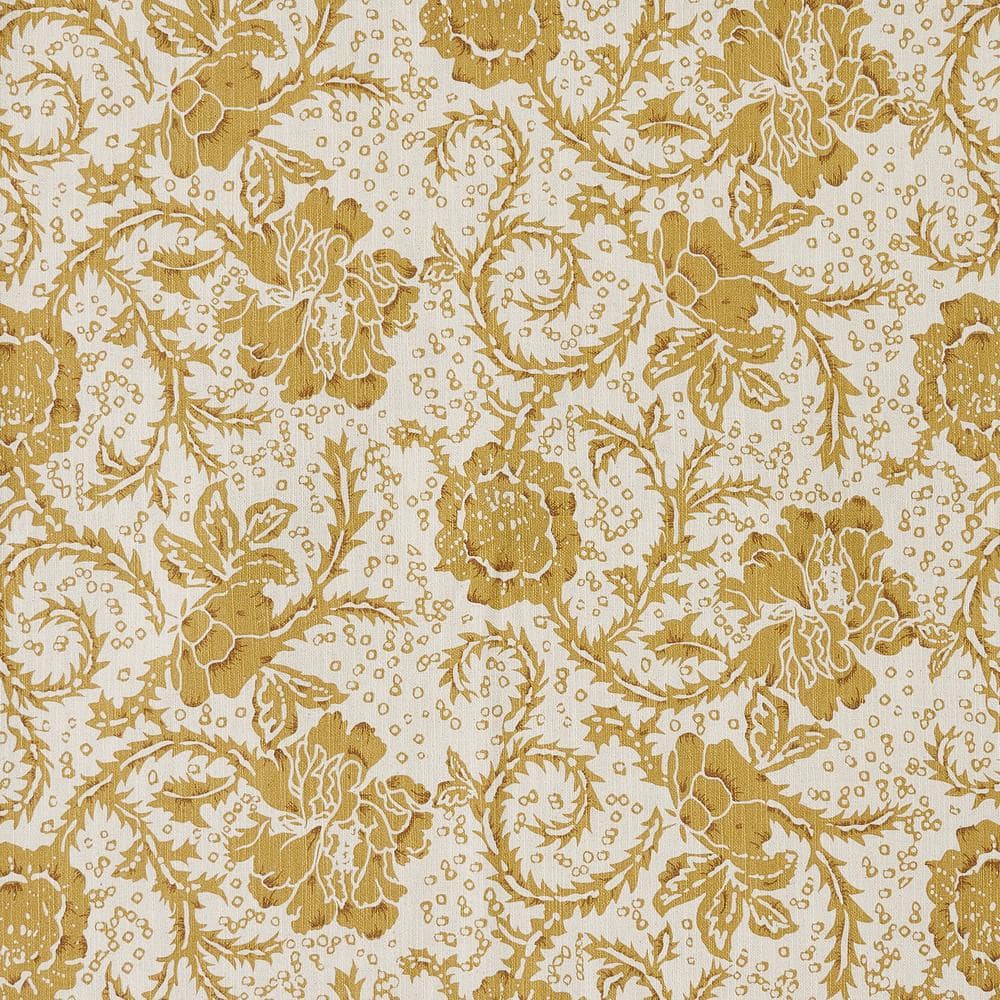 Gold Floral Cotton Light-Filtering Tier Kitchen Curtains, 36x36