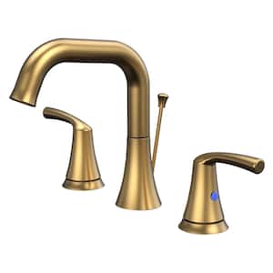 8 in. Widespread 2-Handle Bathroom Faucet 3-Hole Lead-Free with Pop-Up Drain in Brushed Gold