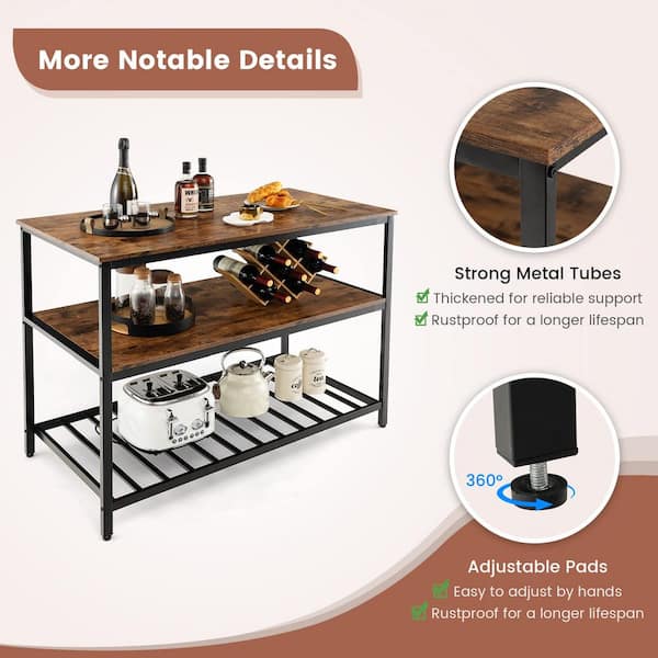 Dropship Kitchen Island With 3 Shelves, 47.2 Inches Kitchen Shelf With  Large Worktop, Stable Steel Structure, Industrial, Easy To Assemble, Rustic  Brown And Black, 47.2'' X 23.6''w X 35.4''h to Sell Online