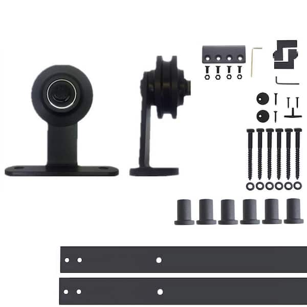 HOMACER 9 ft./108 in. Black Rustic Non-Bypass Sliding Barn Door Hardware Kit T-Shape Design Roller for Single Door