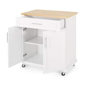 White Kitchen Cart with Drawers Shelf Wheels