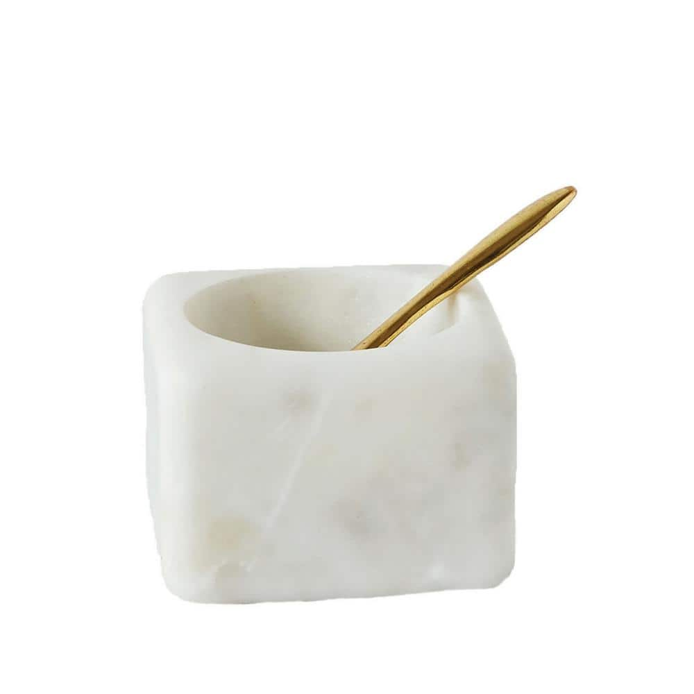 UPC 807472941967 product image for 3 in. 2 fl. oz. White Marble Serving Bowl with Brass Spoon (Set of 2) | upcitemdb.com