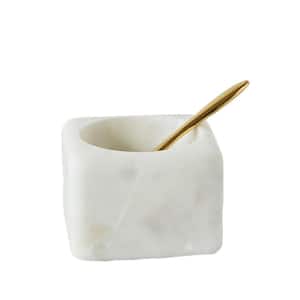 3 in. 2 fl. oz. White Marble Serving Bowl with Brass Spoon (Set of 2)