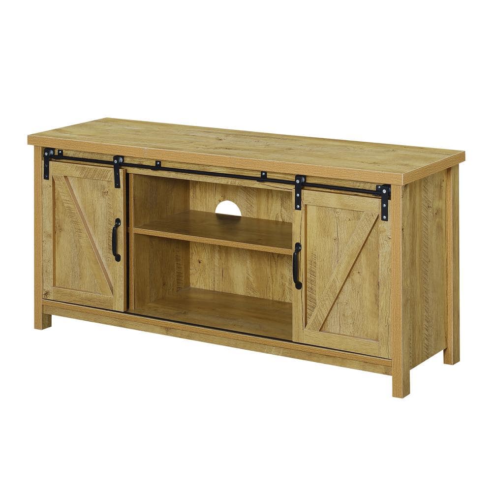 Farmhouse English Oak TV Stand with Sliding Barn Doors and Storage