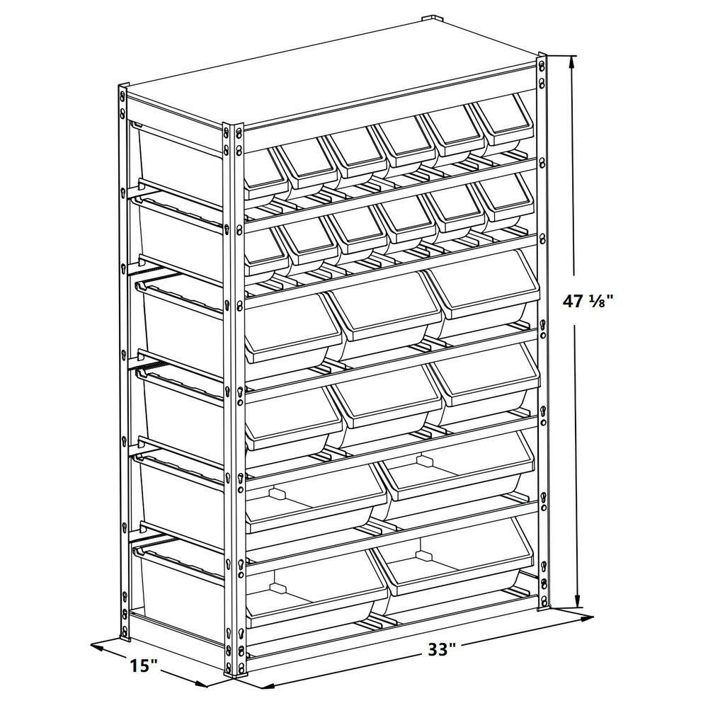 Compact 6-Tier Gray Steel Organizer Rack with 22 Bins