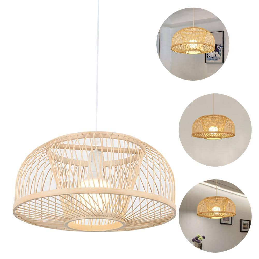 OUKANING 1-Light Vintage Beige Domed Shape Cage Pendant Light with ...