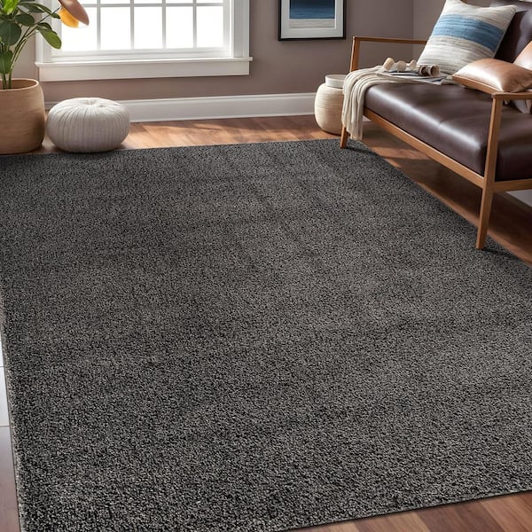 Silky 4 ft. x 6 ft. Dark Gray Solid Plus Thick Pile Non Slip Easy Clean Non Shedding Modern Indoor Area Rug