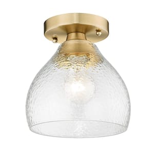 Ariella 7.375 In. 1-Light Brushed Champagne Bronze and Hammered Clear Glass Semi-Flush Mount