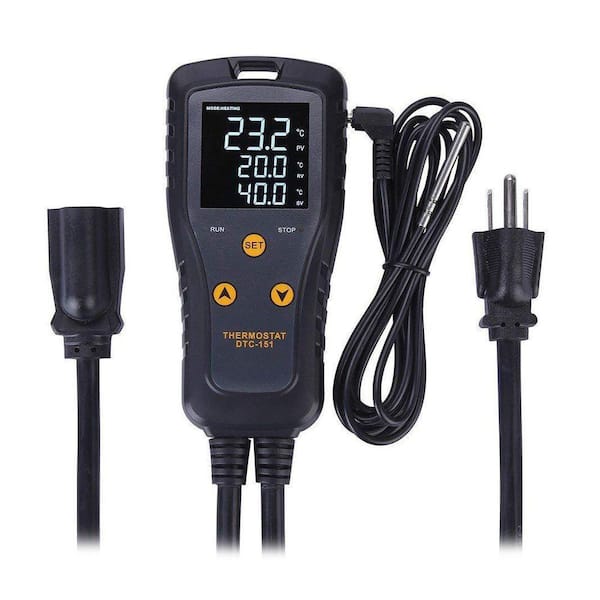 Digital Temperature Controller Thermostat Outlet Heating Cooling Mode Waterproof Sensor LCD, 110V 15A 1650W