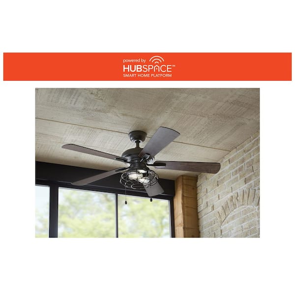 Ellard 52 in. Matte Black LED Smart Ceiling Fan with Light and Hubspace Remote Control works with Google and Alexa