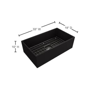 Contempo Matte Black Fireclay 33 in. Single Bowl Farmhouse Apron Front Kitchen Sink with Faucet
