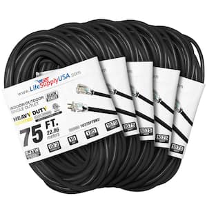 75 ft. 10-Gauge/3-Conductors SJTW Indoor/Outdoor Extension Cord with Lighted End Black (5-Pack)