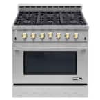 Entree 36 in. 5.5 cu. ft. Professional Style Dual Fuel Range with Convection Oven in Stainless Steel and Gold