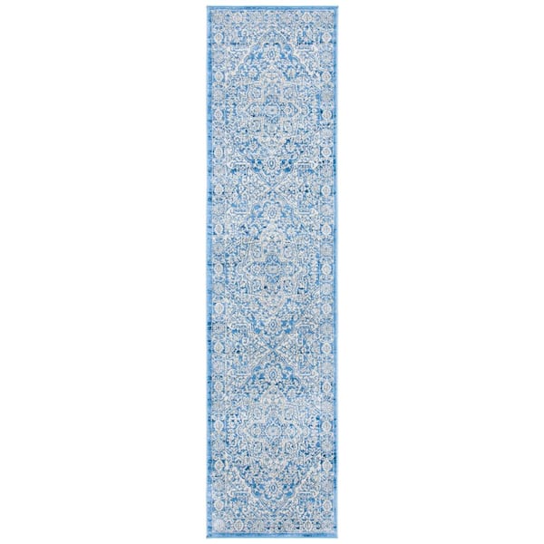 Brentwood Ivory/Navy 2 ft. x 6 ft. Distressed Border Medallion Runner Rug