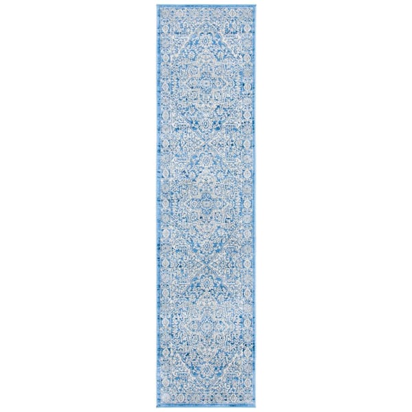 SAFAVIEH Brentwood Ivory/Navy 2 ft. x 8 ft. Distressed Border Medallion ...