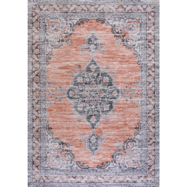 Jonathan Y Dark Gray/Yellow 2 ft. x 8 ft. Wincer Chenille Cottage Medallion Machine-Washable Runner Rug