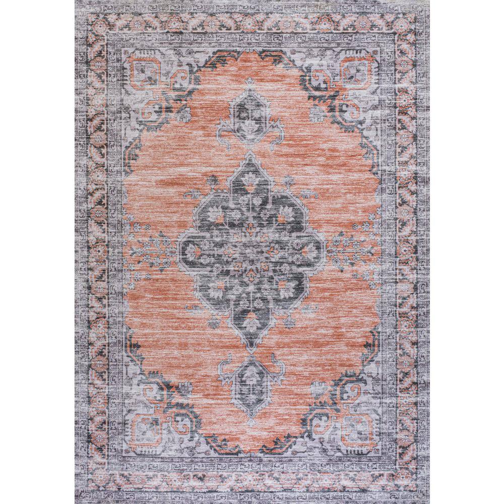 Wincer Chenille Medallion Washable Orange and Gray 5'3" x 7'7" Area Rug