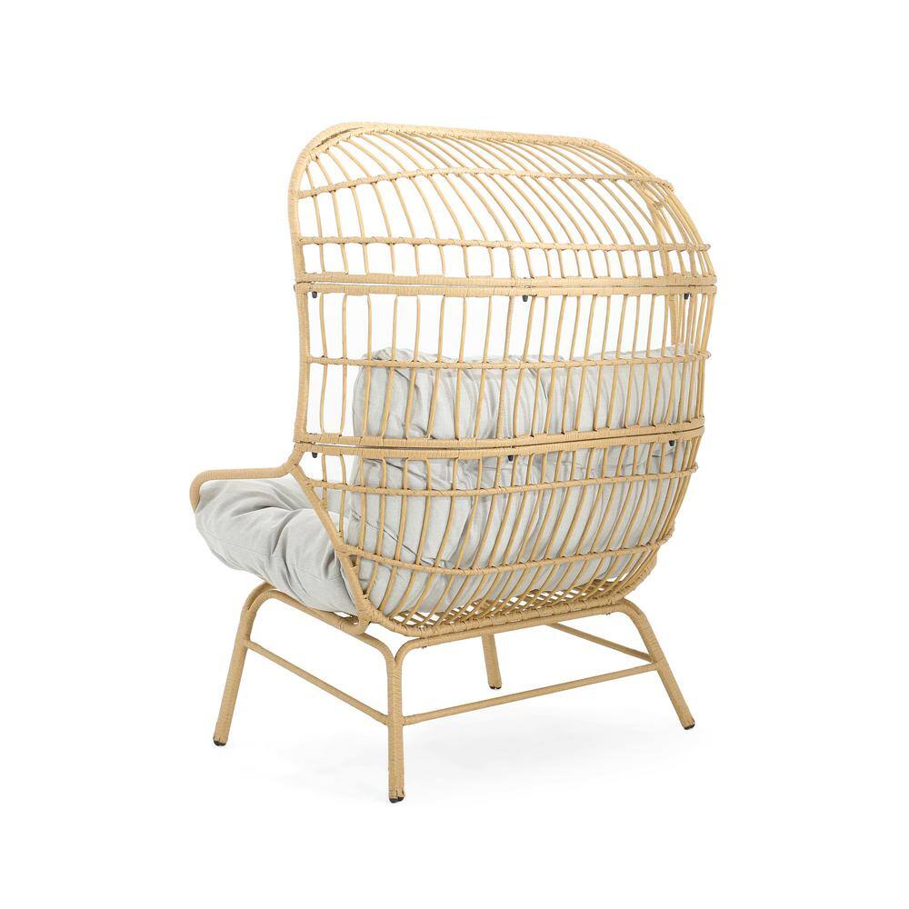 Palos Light Brown Wicker Outdoor Loveseat with Gray Cushions