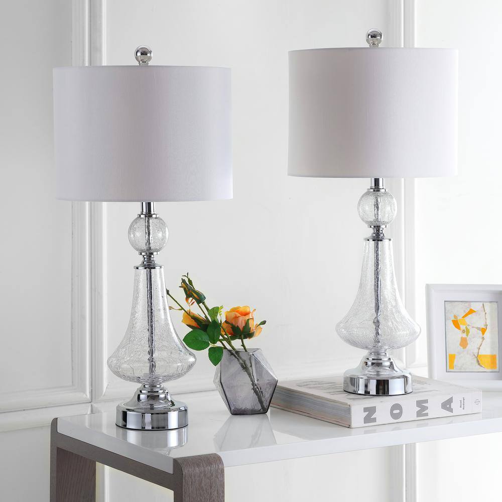 Mercury Clear Crackle Glass Table Lamp Set with White Shade