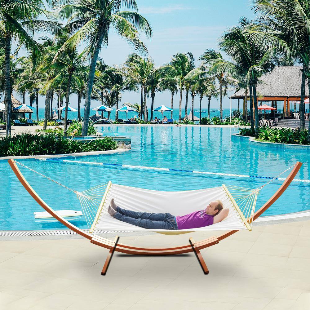 Amber Yellow Oversized Wooden Arc Hammock Stand