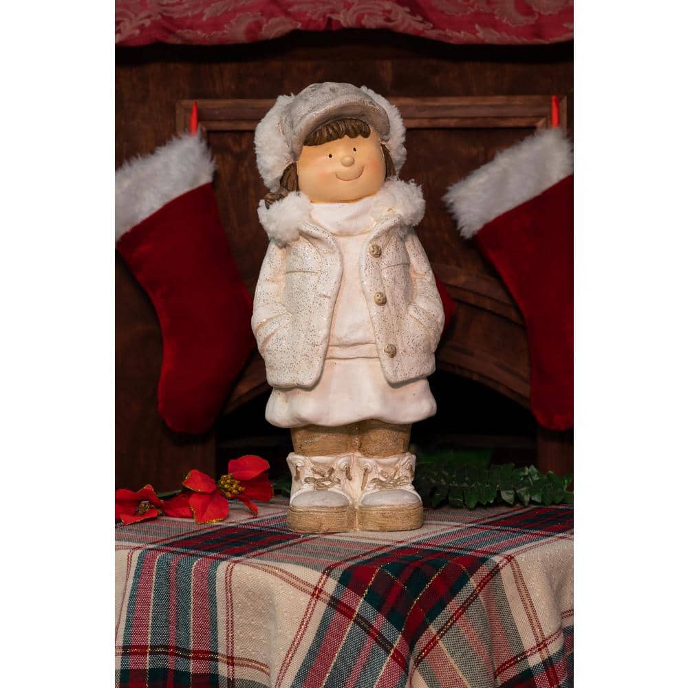 20 in. Christmas Girl with Hands in Her Pocket Statue