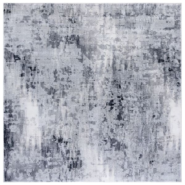 Slate 7 ft. x 7 ft. Gray/Ivory Distressed Abstract Square Area Rug