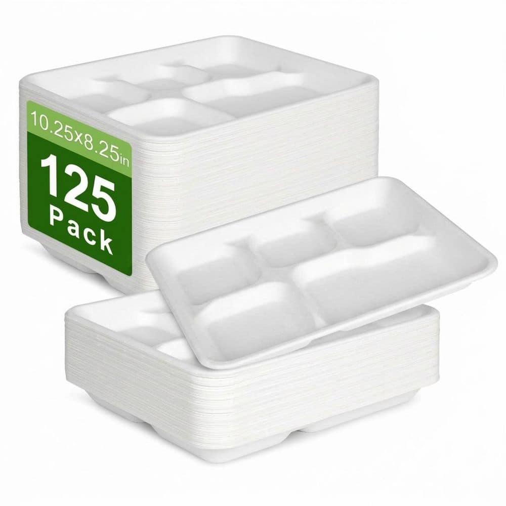 10 inch White Disposable Paper Plates Eco-Friendly Compostable 5 Compartment Heavy Duty 125 Pack Per Case price history on PriceWatchPro