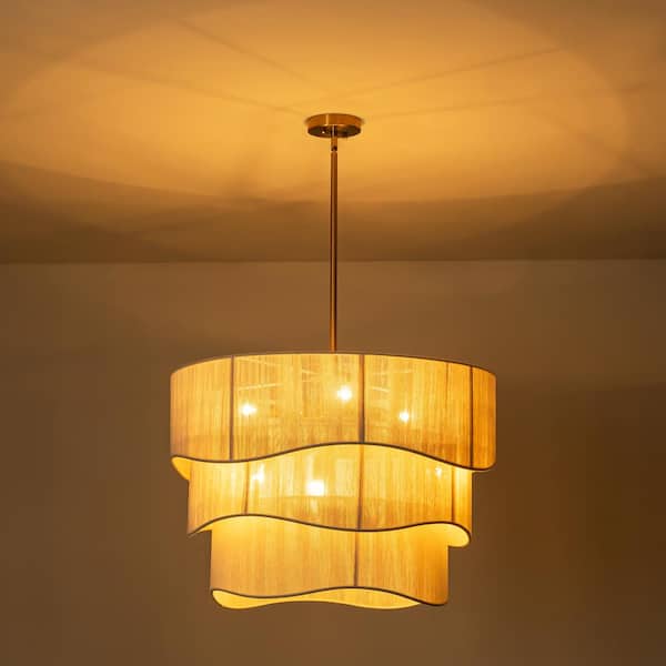 ❤︎RILY ’S❤︎ Rennnsan Riley 6-Light Gold Rattan Tiered Chandelier CL8101