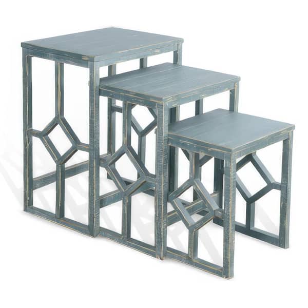 Benjara Rena 19 in. Green Rectangle Wooden Nesting End Table