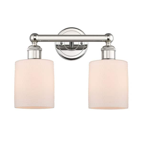 Cobbleskill 14 in. 2-Light Polished Nickel Vanity Light with Glass Shade