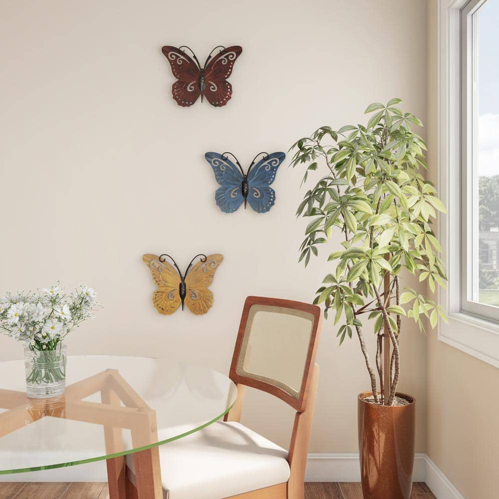Hand Painted 3D Butterfly Metal Wall Art Set