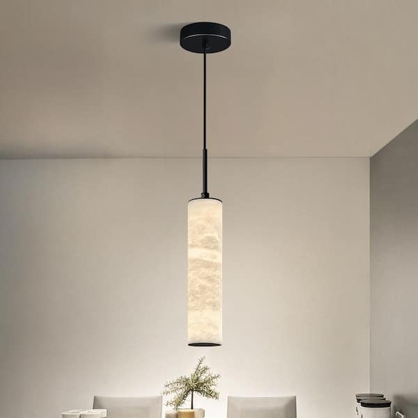Home Light 7-Watt 1 Light Modern Black Integrated LED Light Fixtures Pendant Light With Natural Alabaster Shade, 1 Pack