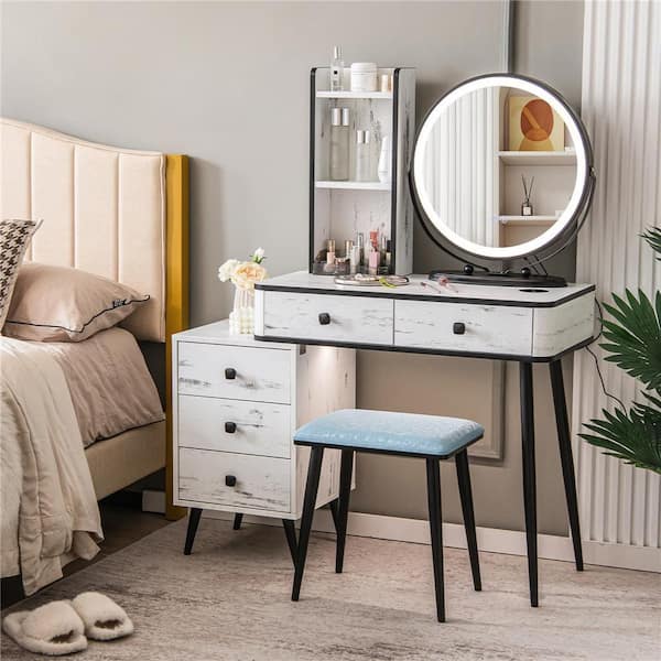 Vanity Makeup Table Set 3-Color Dimmable Human Body Induction LED Light White