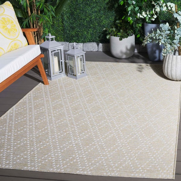 Sunset Beige/Yellow 9 ft. x 12 ft. Geometric Diamond Indoor/Outdoor Area Rug