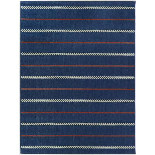Hampton Bay Stripes Navy 7 ft. 10 in. x 10 ft. Indoor/Outdoor Area Rug