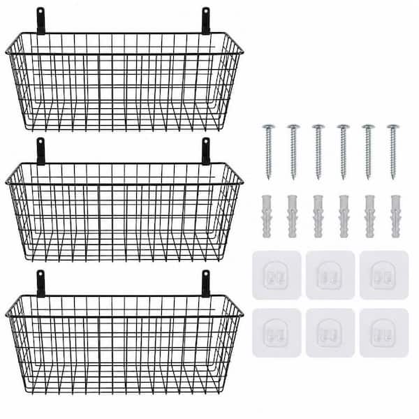 3-Piece Black Hanging Wall Wire Baskets, Farmhouse Food Storage for Kitchen, Pantry and Laundry