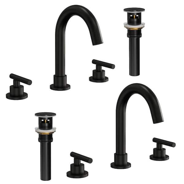 3-Hole 8 in. Widespread Double Handle Bathroom Sink Faucet High-Arc in Matte Black with Pop-Up Drain(2-Pack)