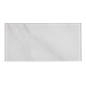 Tuscan Design Glossy Calacatta White Subway 4 in. x 8 in. Glass Wall Tile Sample