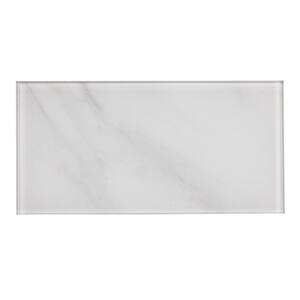 Calacatta White & Gray Subway 4 in. x 8 in. Glossy Glass Decorative Wall Tile (2.2 Sq. Ft./Case)