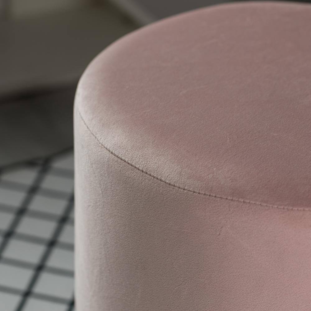 Pink Round Velvet Ottoman Stool with Gold Base, 16"