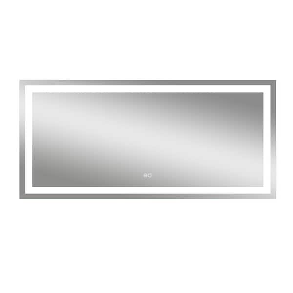 FORCLOVER Morden 60 in. W x 28 in. H Rectangular Frameless LED Anti-Fog Wall Mounted Bathroom Vanity Mirror (Without Plug)