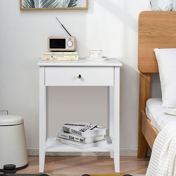Costway Nightstand End Table Storage Display Bedroom Furniture Drawer Shelf Beside White