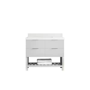 Catalina 42 in. W x 22 in. D x 36 in. H Single Sink Bath Vanity in White with 2 in. White Qt. Top