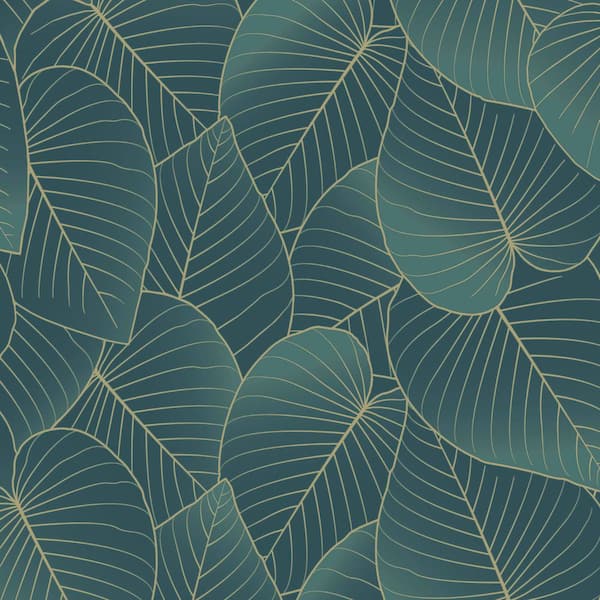 Graphic Leaves Dark Green with Foil Accents Wallpaper Sample